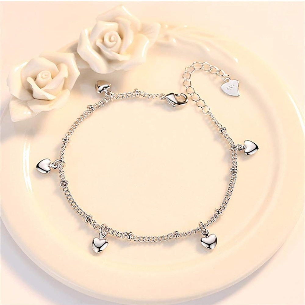 NWT 925 Sterling Silver Plated Heart Charm Chain Bracelet